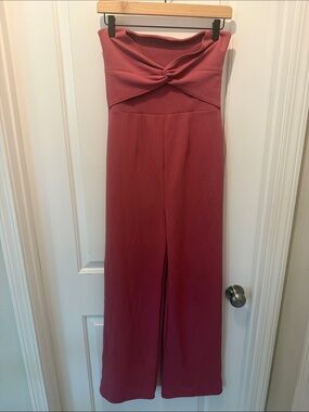 Strapless Twist-Front Wide Leg Jumpsuit - Rose Mauve